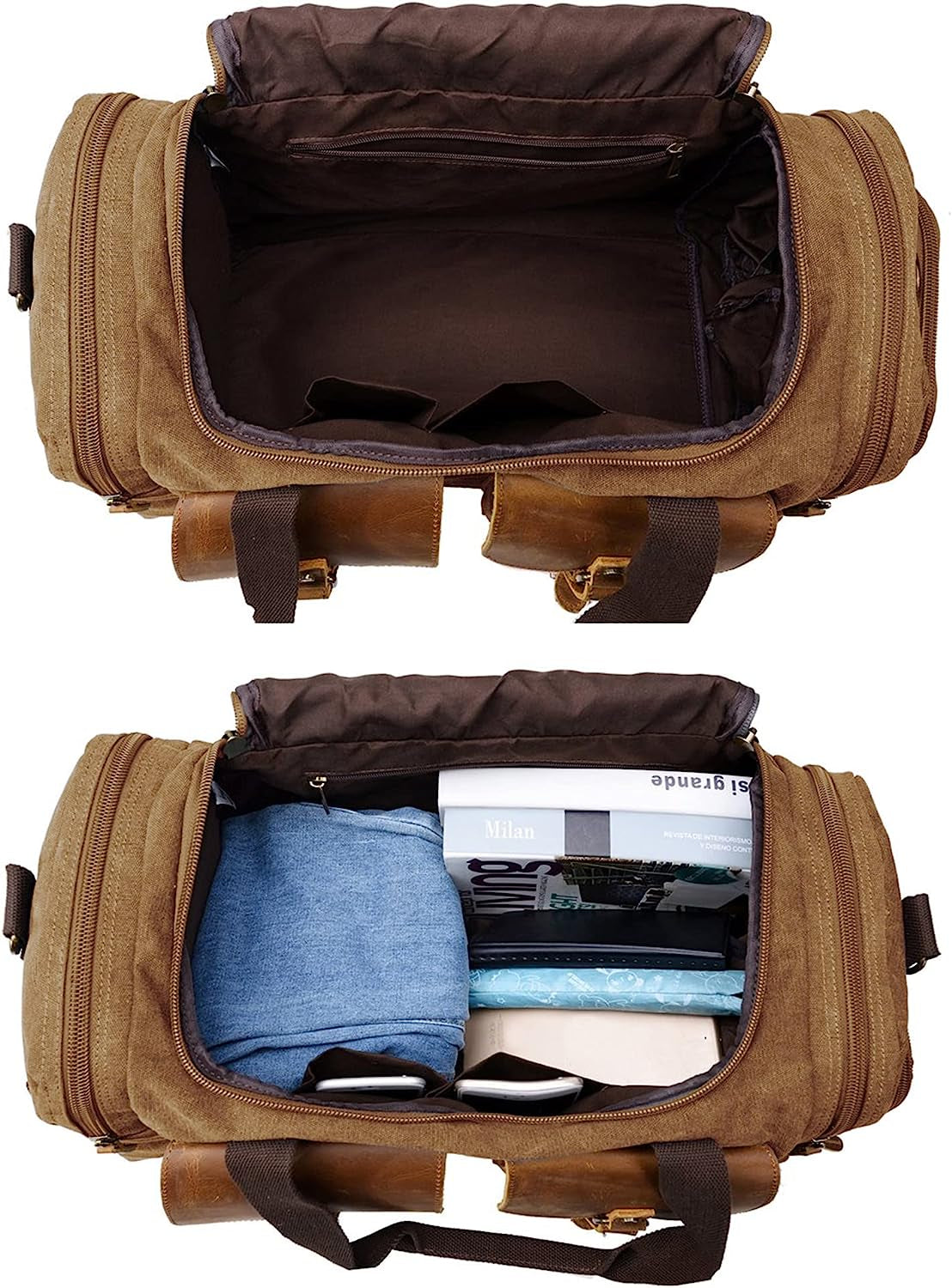 Canvas Duffle Bag Oversized Genuine Leather Weekend Bags for Men and Women